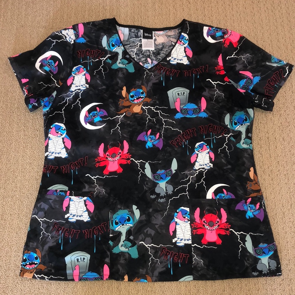 NEW Cherokee Disney Spooky Stitch Scrub Top